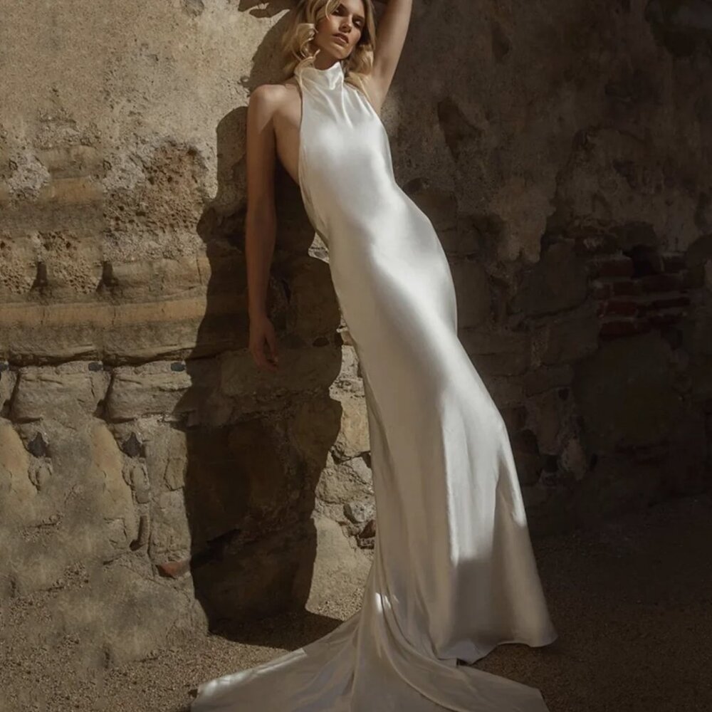 Sophisticated White Satin Wedding Dress